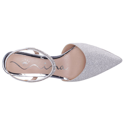 Nina Shoes Taisha Silver Sling Back Mid-Heel Dress Shoes