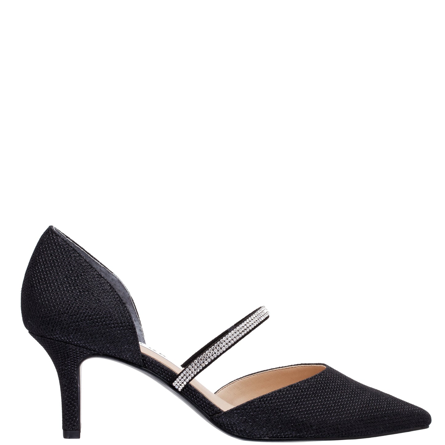 Nina Shoes Brystol Black Textured Metallic with Crystal Band Mid-Heel D'Orsay Pumps