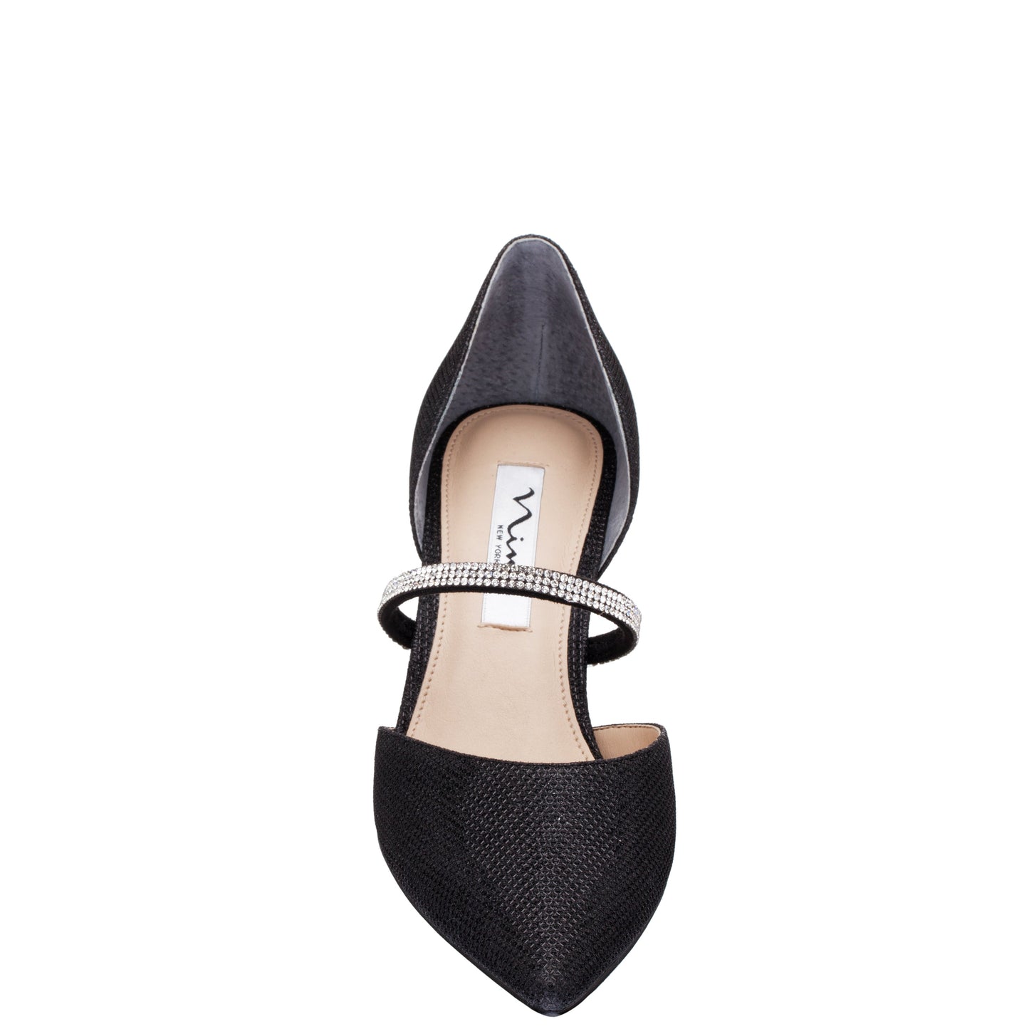 Nina Shoes Brystol Black Textured Metallic with Crystal Band Mid-Heel D'Orsay Pumps