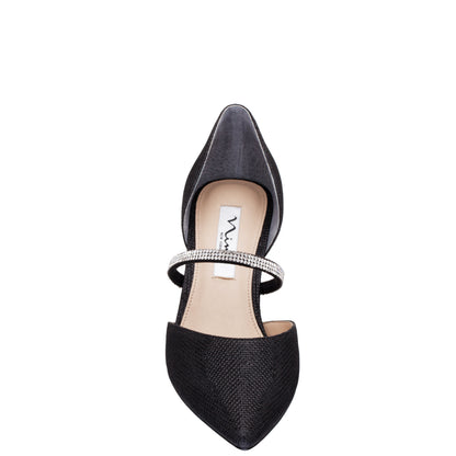 Nina Shoes Brystol Black Textured Metallic with Crystal Band Mid-Heel D'Orsay Pumps