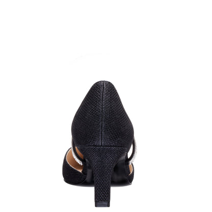 Nina Shoes Brystol Black Textured Metallic with Crystal Band Mid-Heel D'Orsay Pumps