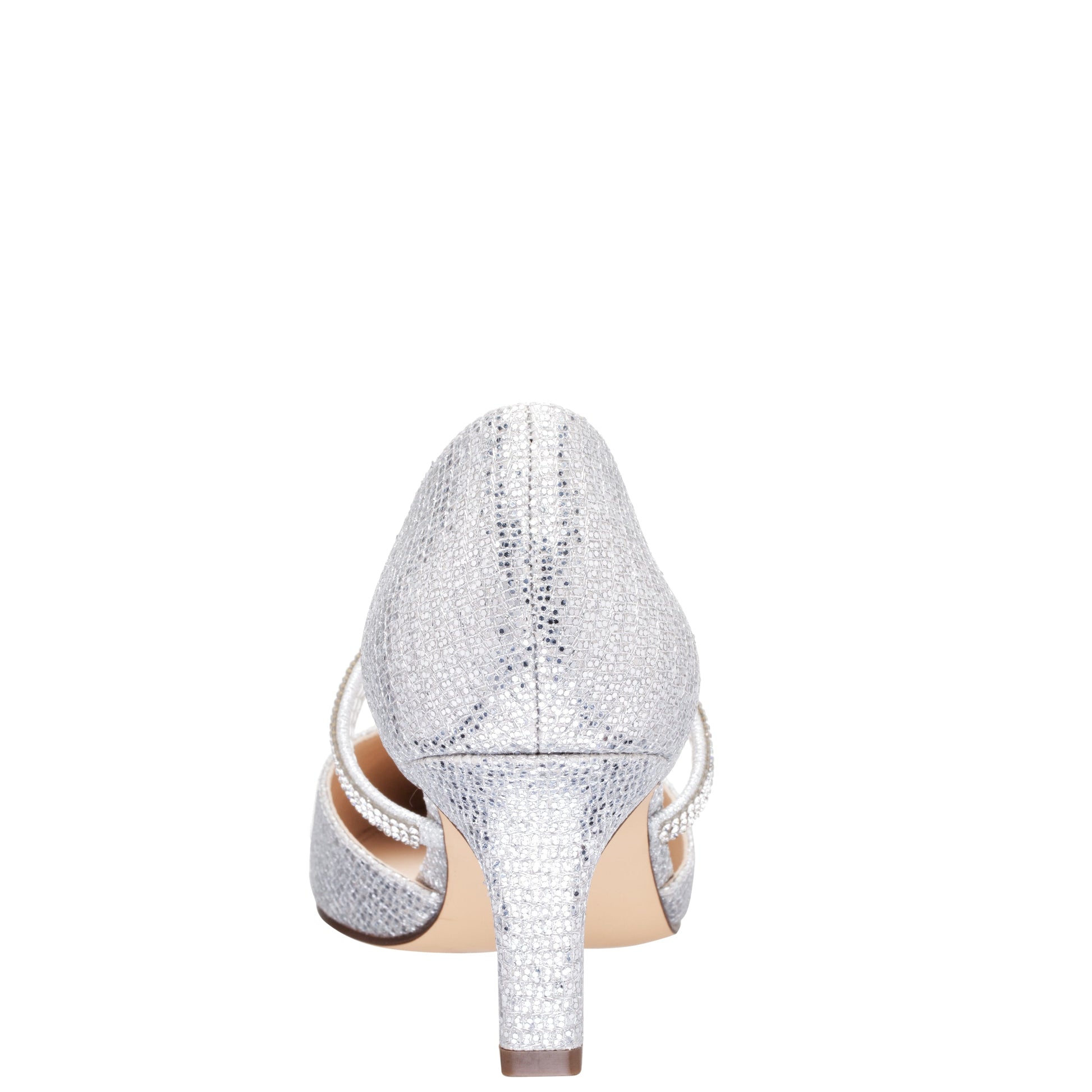 Nina Shoes Brystol Silver Glitter Mesh with Crystal Band Mid-Heel D'Orsay Pumps