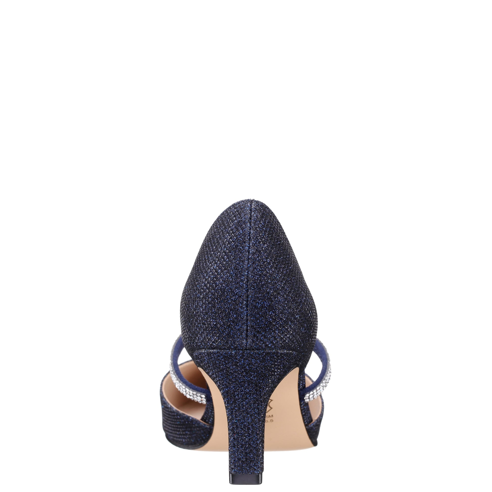 Nina Shoes Brystol Blue Textured Metallic with Crystal Band Mid-Heel D'Orsay Pumps