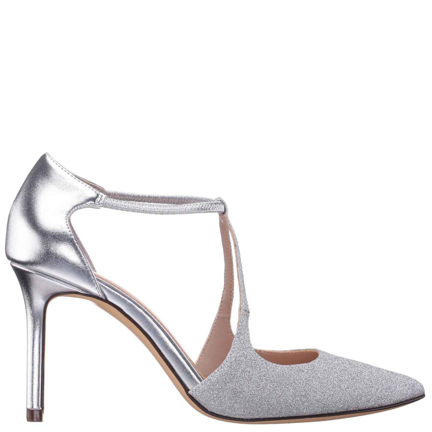 Nina Shoes Netta Silver Vinyl Glitter and Foil High-Heel Pumps