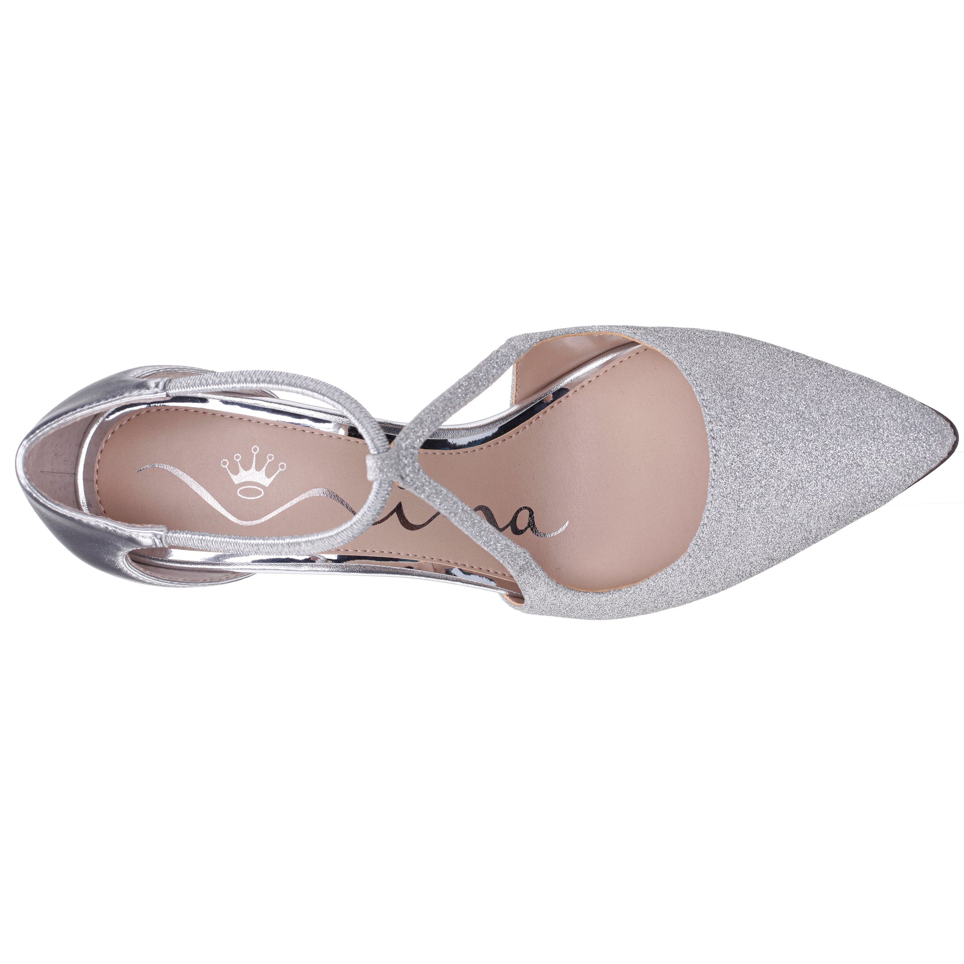 Nina Shoes Netta Silver Vinyl Glitter and Foil High-Heel Pumps