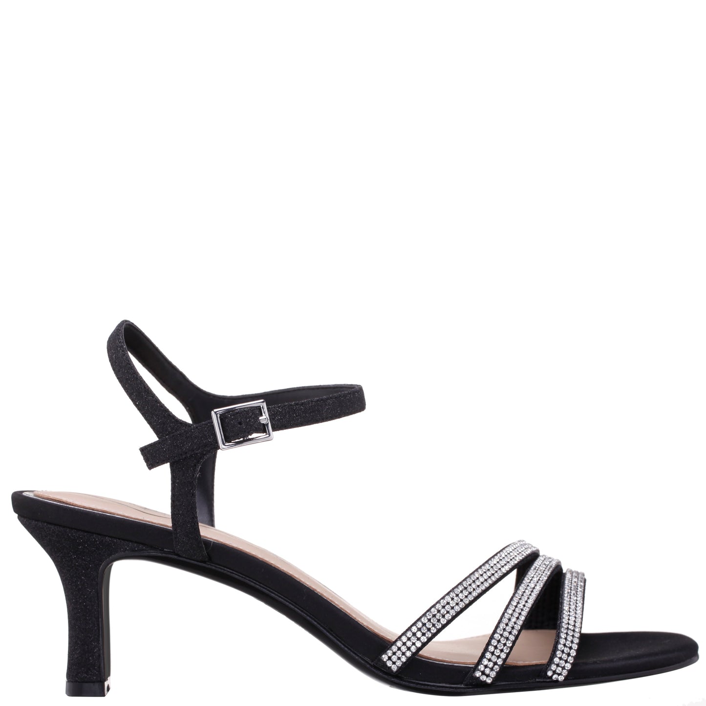 Nina Shoes Bettany Black Satin Mid-Heel Sandals