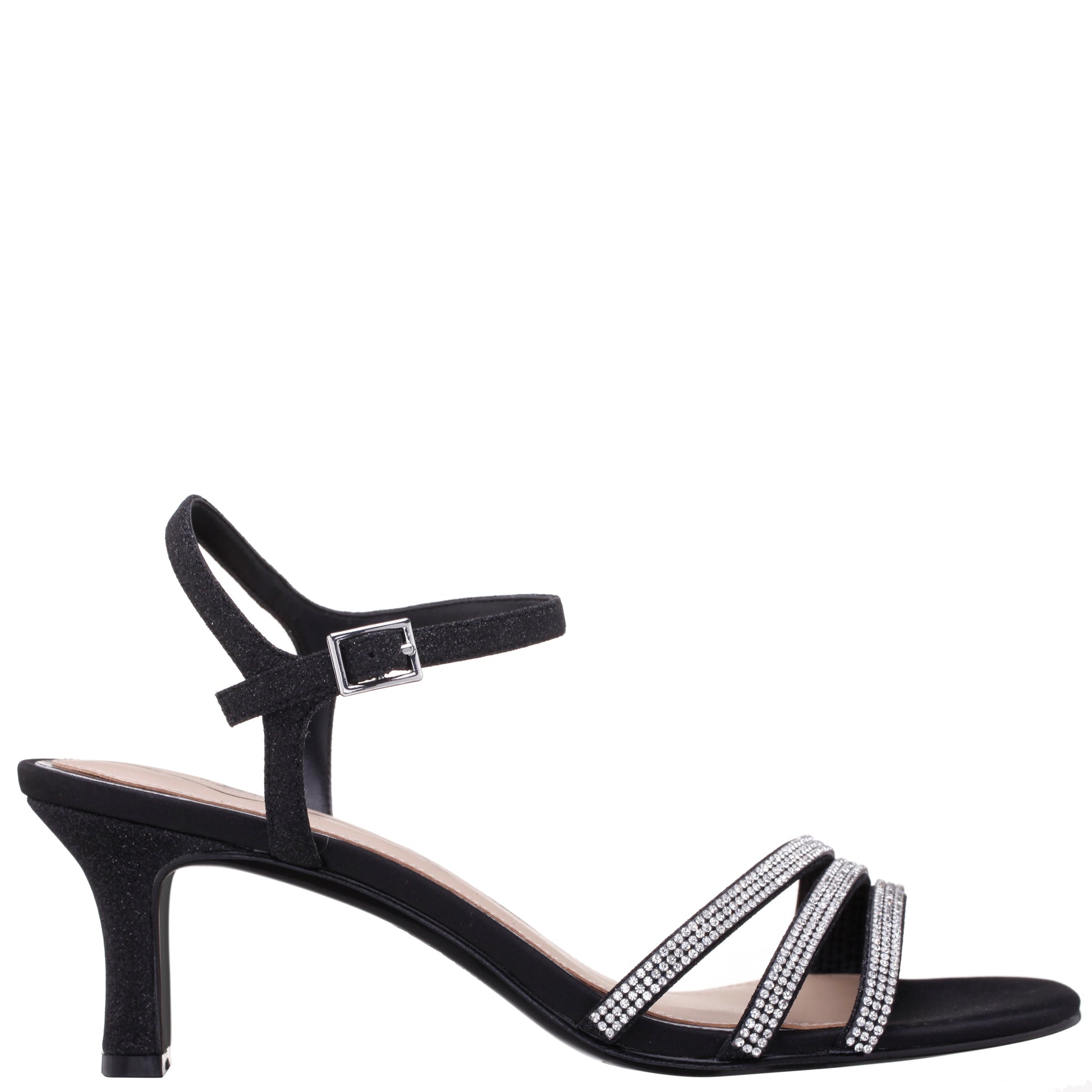 Nina Shoes Bettany Black Satin Mid-Heel Sandals