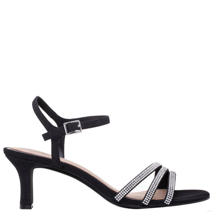 Nina Shoes Bettany Black Satin Mid-Heel Sandals