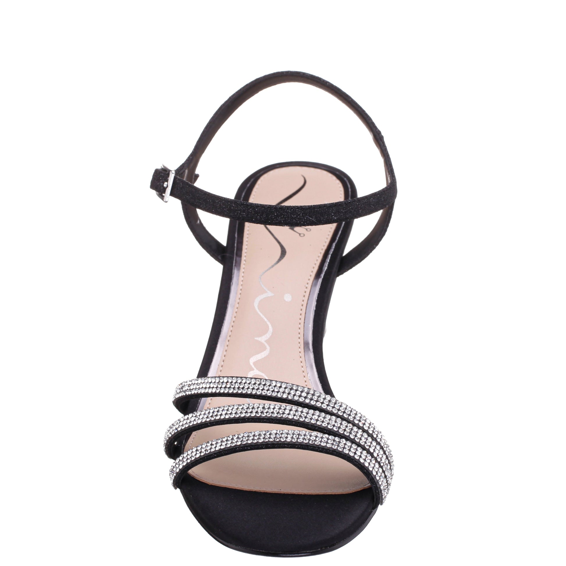 Nina Shoes Bettany Black Satin Mid-Heel Sandals