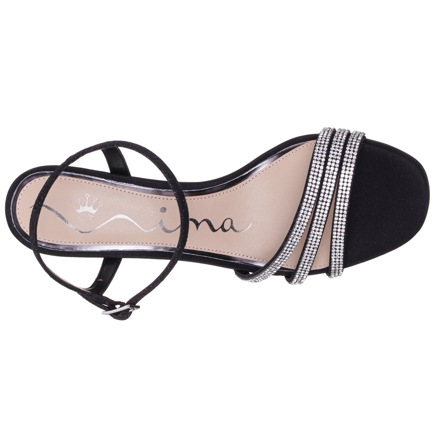 Nina Shoes Bettany Black Satin Mid-Heel Sandals