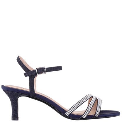 Nina Shoes Bettany Blue Satin Mid-Heel Sandals