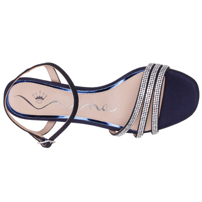 Nina Shoes Bettany Blue Satin Mid-Heel Sandals