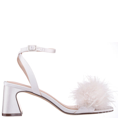 Nina Shoes Bev White Satin Block-Heel Sandals
