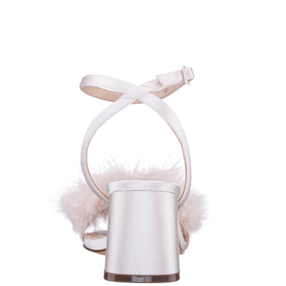 Nina Shoes Bev White Satin Block-Heel Sandals
