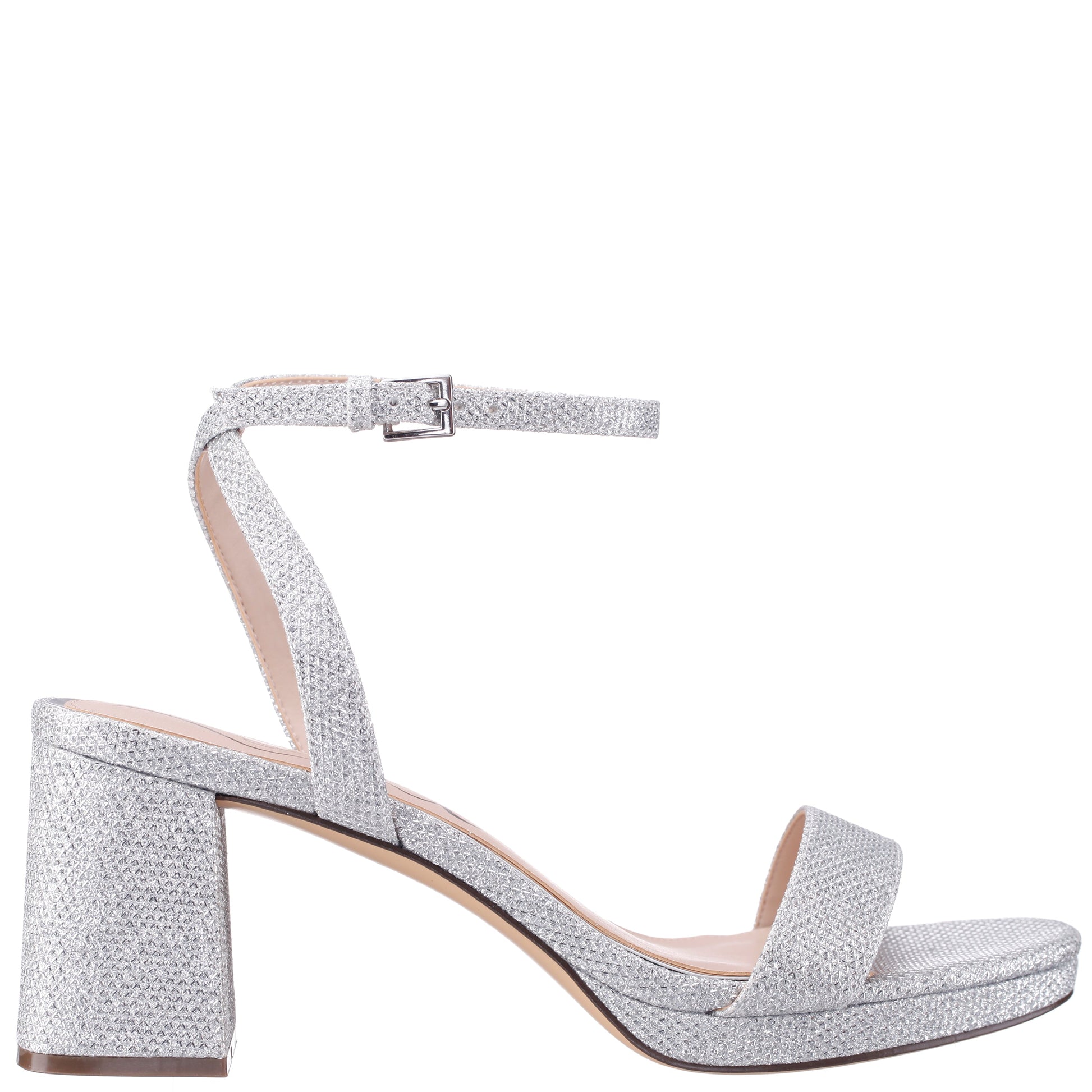 Nina Shoes Bergen Silver Textured Block-Heel Platform Sandals