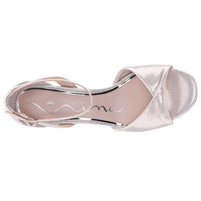 Nina Shoes Briza Platino Metallic Suedette Mid-Heel Platform Sandals with Ankle-Strap