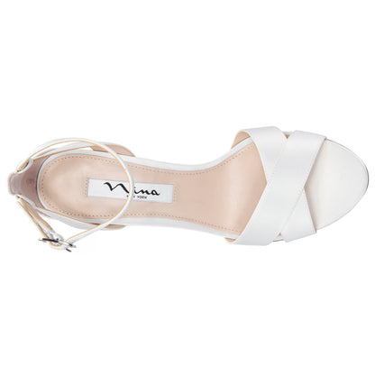Nina Shoes Venus Ivory Satin High-Heel Sandals. with Ankle-Strap