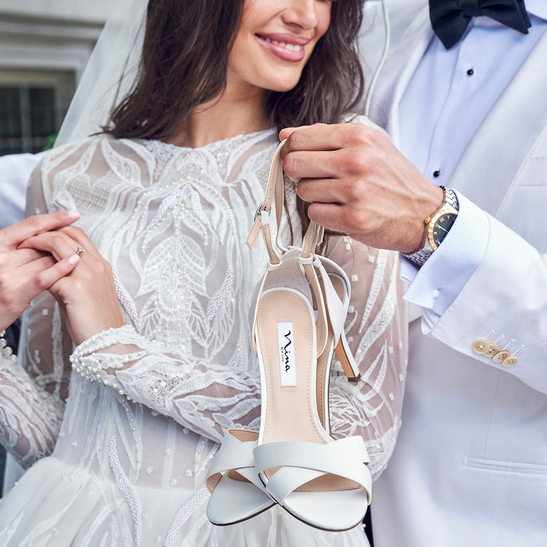 Nina Shoes Venus Ivory Satin High-Heel Sandals. with Ankle-Strap